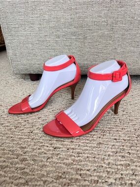 Talbots Lakia Patent Leather Ankle Strap Heels Sandal Open Toe Coral